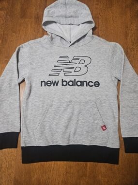 Kids New Balance Grey and Black Logo Pullover Hoodie